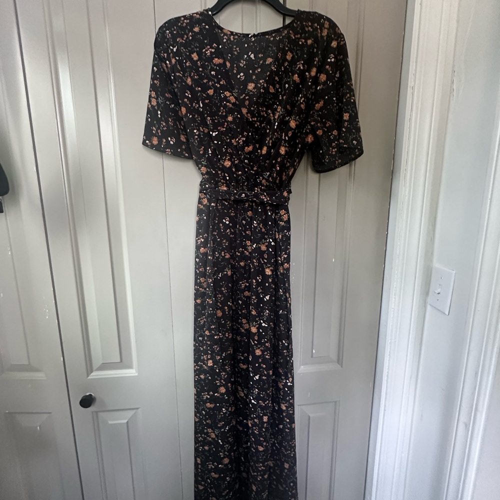 Floral Black faux wrap Dress